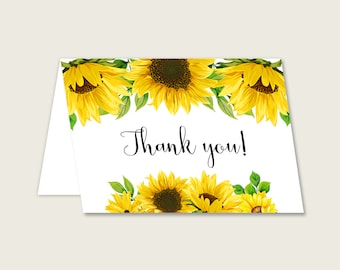 Sunflower Bridal Shower Thank You Cards Folded, Yellow White Thank You Card Printable, Bridal Party, Instant Download, Elegant Flower SSNP1