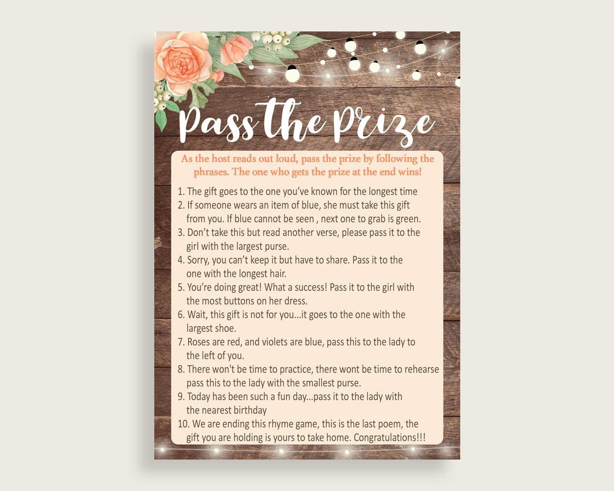 Pass The Prize Bridal Shower Pass The Prize Rustic Bridal - Etsy