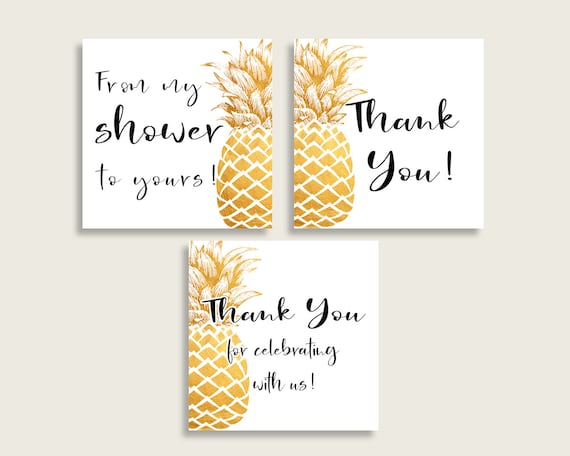 Pineapple Square Favor Tags Printable Bridal Shower Gold | Etsy