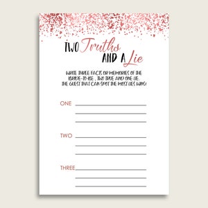Confetti Bridal Shower Two Truths And A Lie Game, Rose gold White Bachelorette Party Game Printable, 2 Truths 1 Lie, Instant Download B9MAI
