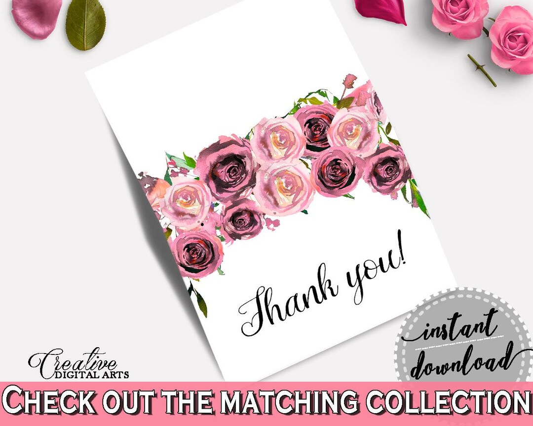 Thank You Card Bridal Shower Thank You Card Floral Bridal Etsy