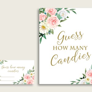 Blush Floral Candy Guessing Game, Pink Green Bridal Shower Game Printable, Guess How Many Candies Sign And Tickets, Instant Download, Z2DRE
