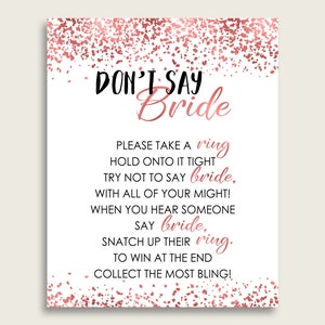 Confetti Dont Say Bride, Bridal Shower Game, Rose gold White Please Take A Ring, The Ring Game Sign Printable, Instant Download, B9MAI