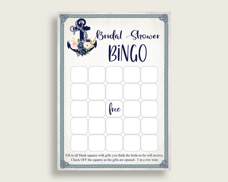 Bridal Bingo Game Nautical Free Printable