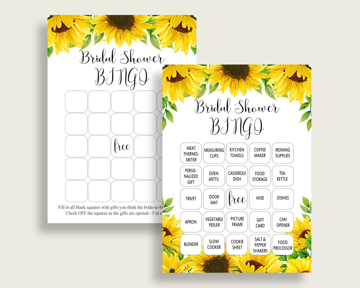 Sunflower Bridal Shower Bingo Cards Printable 60 Prefilled - Etsy
