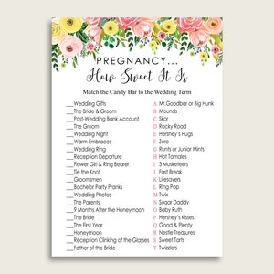Grün Rosa Schwangerschaft Candy Match Spiel zum ausdrucken, Frühling Floral Bridal Shower, wie süß es ist Spiel, Sofort Download, Sommer Thema 65924