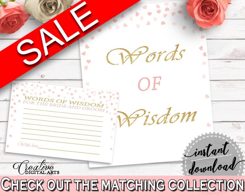 Words of Wisdom Bridal Shower Words of Wisdom Pink and Gold Etsy