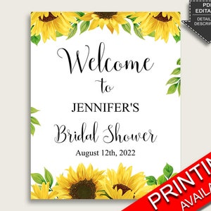 Sunflower Bridal Shower Welcome Sign, Yellow White Large Welcome Sign, Printable or Printed, Editable Party Yard Sign, Instant SSNP1
