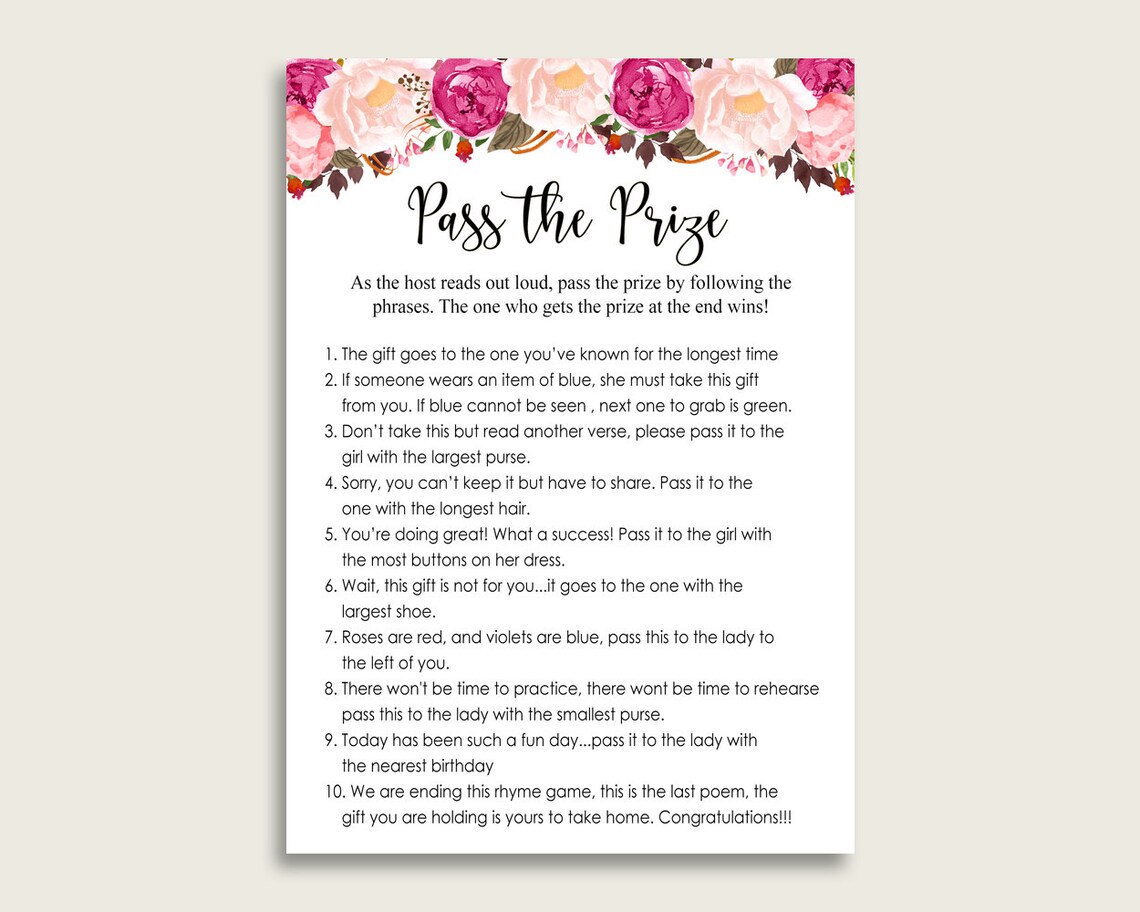 Bohemian Bridal Shower Pass The Prize Game Pink Beige Pass | Etsy