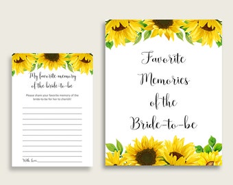 Sunflower Favorite Memory With Bride To Be Cards And Sign, Yellow White Bridal Shower Printable, Bachelorette, Instant Download, SSNP1