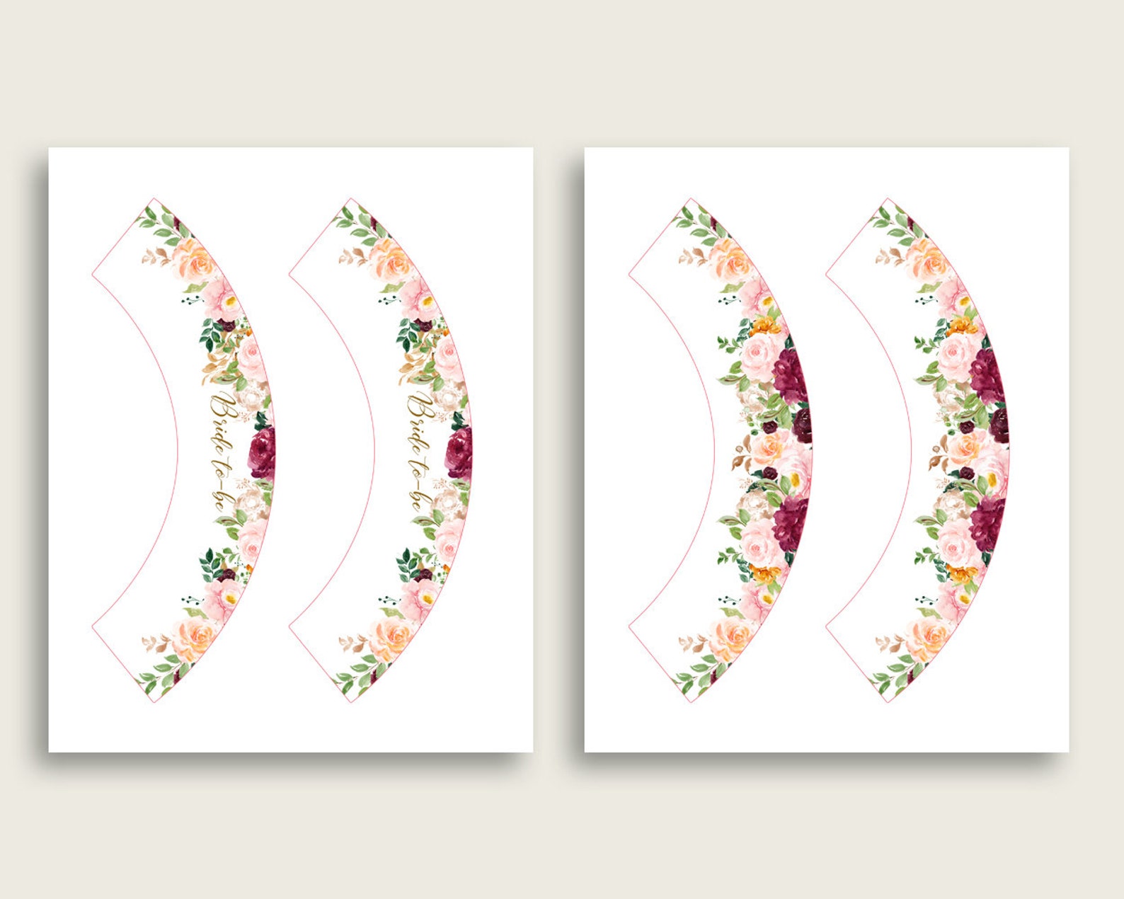 Romantic Floral Bridal Shower Cupcake Toppers Printable Rose | Etsy