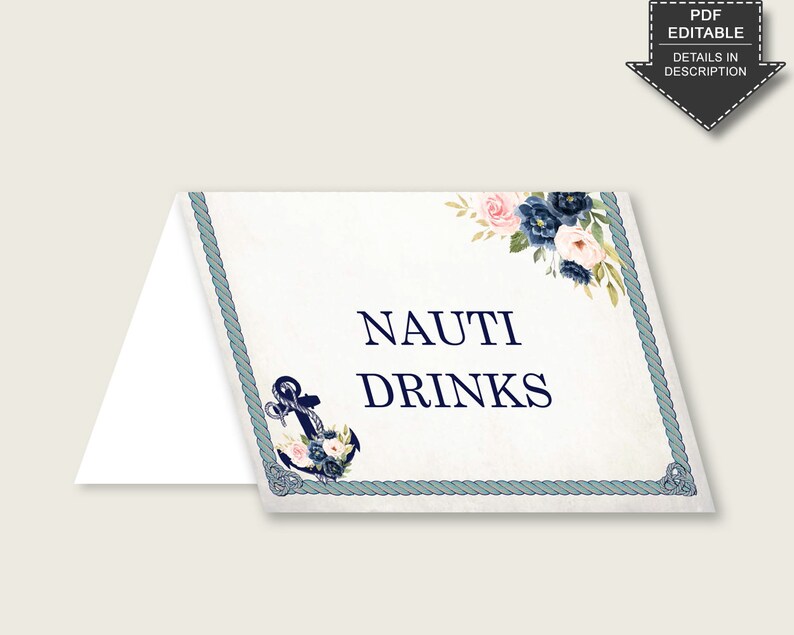 Nautical Anchor Food Tent Cards Printable Blue Beige Table - Etsy