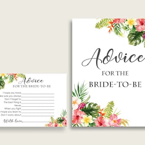 Carte e segni di consigli per addio al nubilato hawaiano stampabili, consigli verde rosa per la sposa, download istantaneo, foglia di palma Luau tropicale 9ENSG