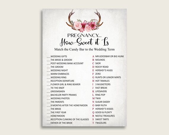 Pink Gray Pregnancy Candy Match Game Printable Deer Antlers Etsy