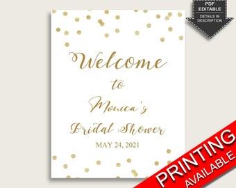 Gold Confetti Bridal Shower Welcome Sign, Gold White Large Welcome Sign, Printable or Printed, Editable Party Yard Sign, Instant CZXE5