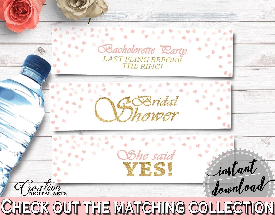 Bottle Labels Bridal Shower Bottle Labels Pink and Gold Bridal | Etsy