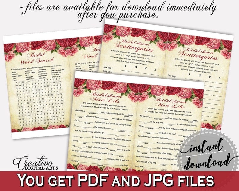 Bridal Shower Games Vintage Bridal Shower Games Bundle Bridal Etsy