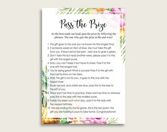 Tropical Bridal Shower Pass The Prize Game, Green Pink Pass The Gift Printable, Pass The Parcel Rhyme, Instant Download, Hawaiian ARTAN