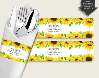 Sunflower Bridal Shower Napkin Rings Editable Yellow White - Etsy