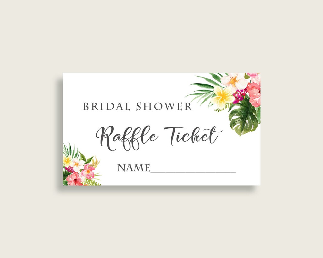 Hawaiian Bridal Shower Raffle Tickets, Pink Green Bridal Shower Raffle