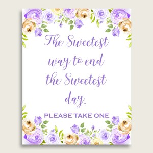 Purple Floral The Sweetes Way To End The Sweetest Day, Purple Yellow Bridal Shower Favor Sign Printable, Dessert Sign, Food Table Sign WEE0X