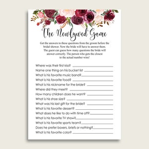 Burgundy Bridal Shower The Newlywed Game, Red Pink How Well Do You Know The Groom, Who Knows The Groom Best, Instant Download, 6GQOT