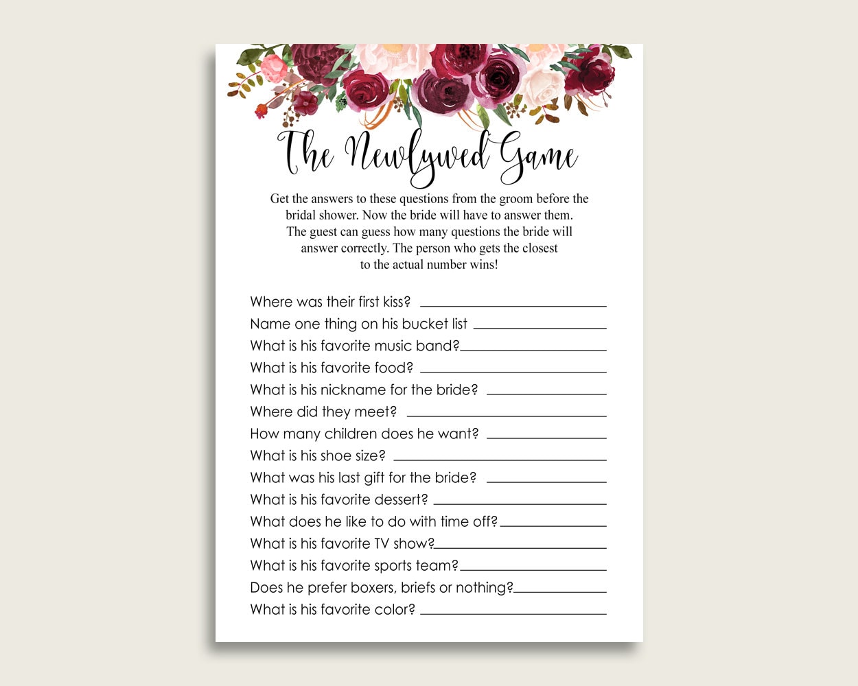 Burgundy Bridal Shower the Newlywed Game, Red Pink How Well Do You Know the  Groom, Who Knows the Groom Best, Instant Download, 6GQOT - Etsy Finland, image size:1250x1000
