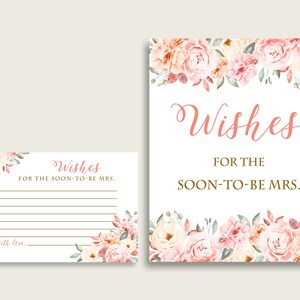 Blush bloemen wensen voor de binnenkort mevrouw kaarten en teken afdrukbare, roze gele bruids douche wensen voor de nieuwe bruid, Instant 06D7T