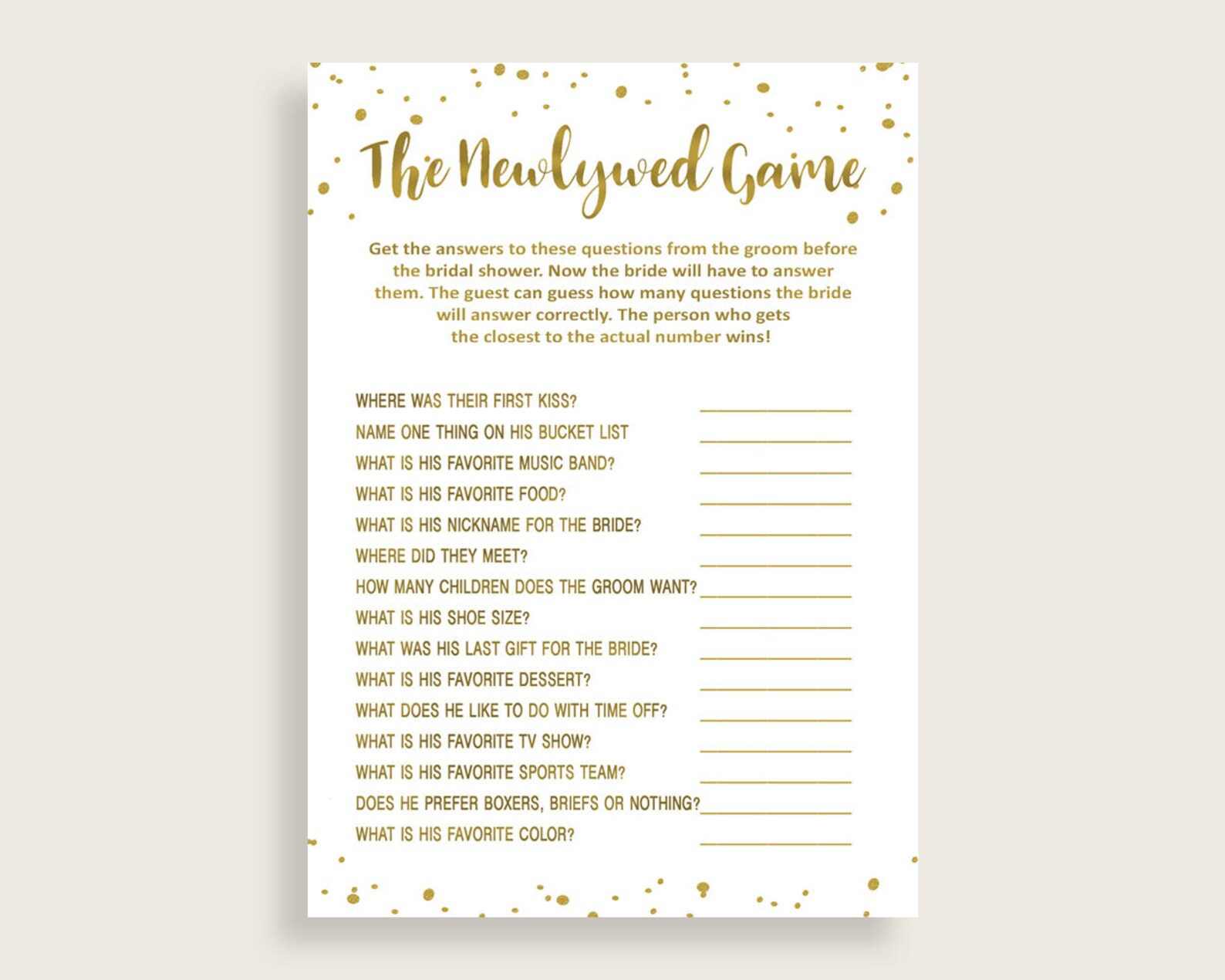 The Newlywed Game Bridal Shower the Newlywed Game Gold Bridal Etsy