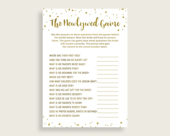 The Newlywed Game Bridal Shower the Newlywed Game Gold Bridal | Etsy