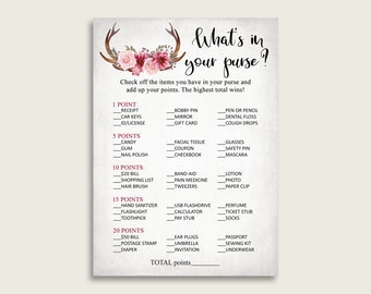 Purse Hunt Purse Raid Deer Antlers Whats In Your Purse Game Pink Gray Bridal Shower Printable Bachelorette Party Instant MVR4R