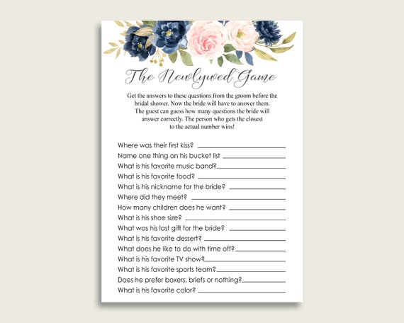 Navy Blush Floral Bridal Shower The Newlywed Game Blue Pink | Etsy
