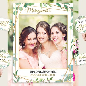 Printed Greenery Bridal Shower Photo Booth Frame, Bachelorette Selfie Frame, Green Gold Photo Prop, Waterproof, Geometric 9GOY4