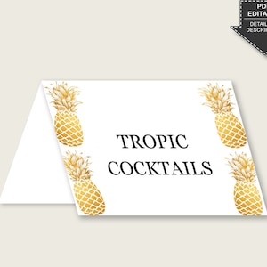Ananas-Essen-Zelt-Karten, Gold-Weiß-Tischzelt-Platzkarten bearbeitbar, Brautparty-Essensetiketten, Namenskarten, Instant 86GZU
