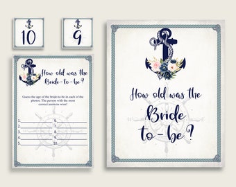 Nautical Anchor How Old Was The Bride To Be Game, Blue Beige Guess The Brides Age Printable, Bachelorette Game, Instant Download, 87BSZ