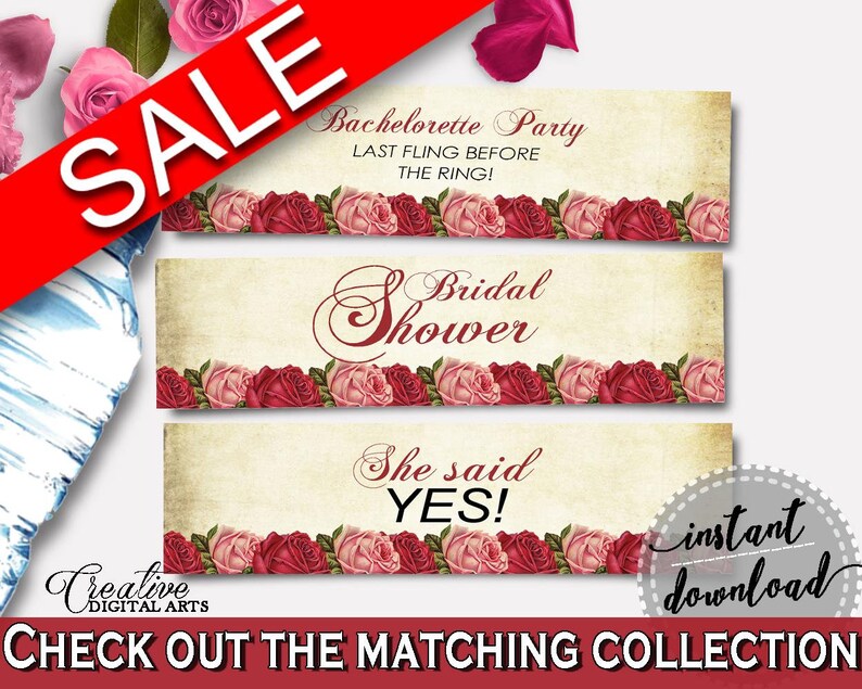 Bottle Labels Bridal Shower Bottle Labels Vintage Bridal Etsy