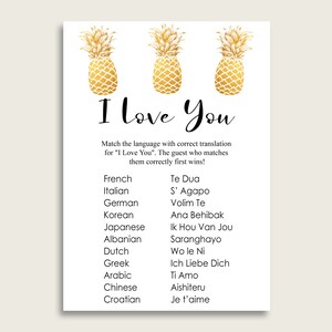 Pineapple I Love You Around The World, Gold White Bridal Shower Game Printable, Different Languages, Bachelorette Party, Instant 86GZU