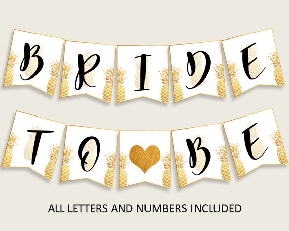 Pineapple Bridal Shower Banner Letters Printable Gold White | Etsy ...