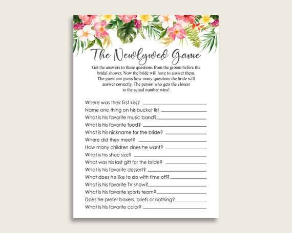 Hawaiian Bridal Shower The Newlywed Game Pink Green How Well Etsy