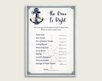 Nautical Anchor The Price Is Right Bridal Shower Game, Blue Beige Guess The Price Printable, Instant Download, Vintage Knot Sea 87BSZ