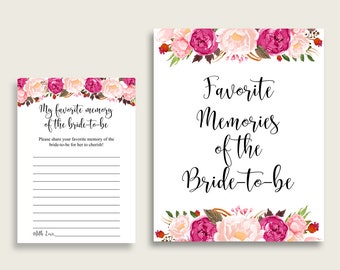 Boho Favorite Memory With Bride To Be Cards And Sign, Pink Beige Bridal Shower Printable, Bachelorette, Instant Download, JTD7P
