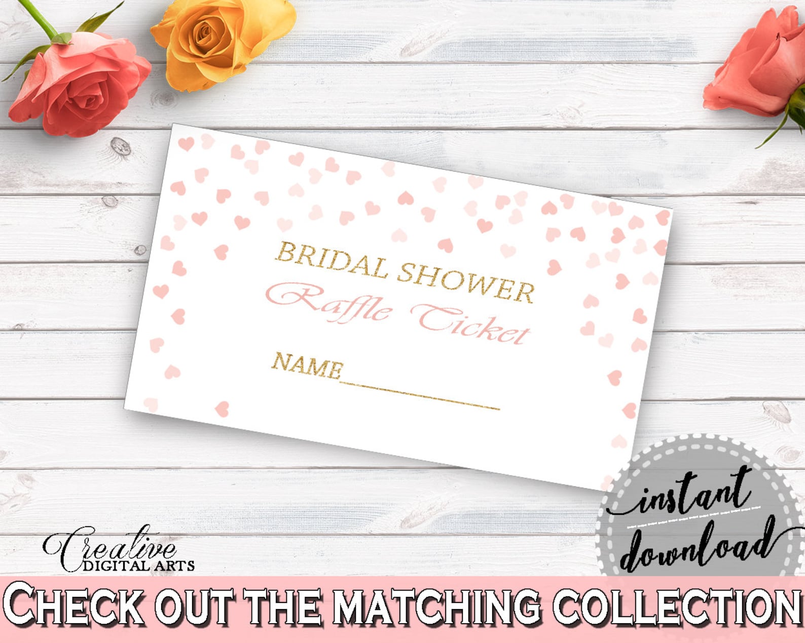 Raffle Ticket Bridal Shower Raffle Ticket Pink and Gold Bridal - Etsy