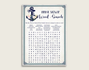 Nautical Anchor Bridal Shower Word Search Game, Blue Beige Word Search Printable, Bachelorette Activities, Hen Party, Instant 87BSZ