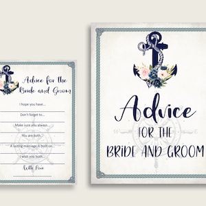 Nautisch anker bruids douche advies voor de bruid en bruidegom kaarten & teken, blauw beige woorden van advies afdrukbaar, Instant Download, 87BSZ
