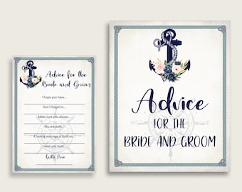 Nautical Anchor Bridal Shower Advice For The Bride And Groom Cards & Sign, Blue Beige Words Of Advice Printable, Instant Download, 87BSZ