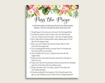 Hawaiian Bridal Shower Pass The Preis Spiel, Rosa Grün Pass The Gift Printable, Pass The Parcel Rhyme, Instant Download, Luau Palm 9ENSG