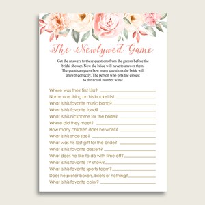 Blush Flowers Bridal Shower The Newlywed Game, Pink Yellow How Well Do You Know The Groom, Who Knows The Groom Best, Instant Download, 06D7T