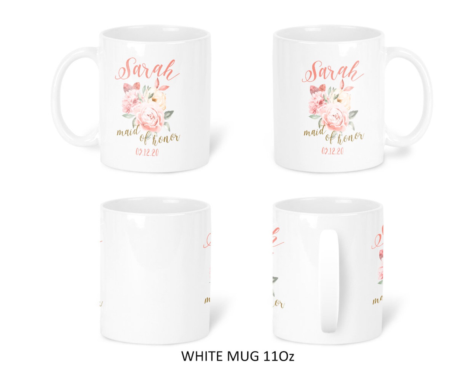 Blush Flowers Maid of Honor Mug Pink Yellow Wedding Gift Etsy