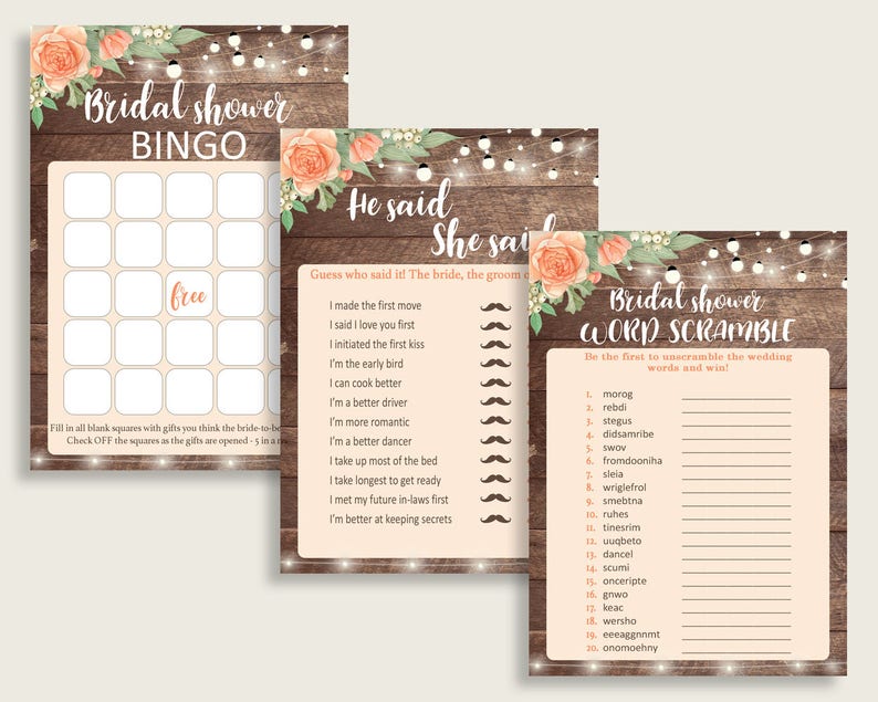 Games Bridal Shower Games Rustic Bridal Shower Games Bridal Etsy