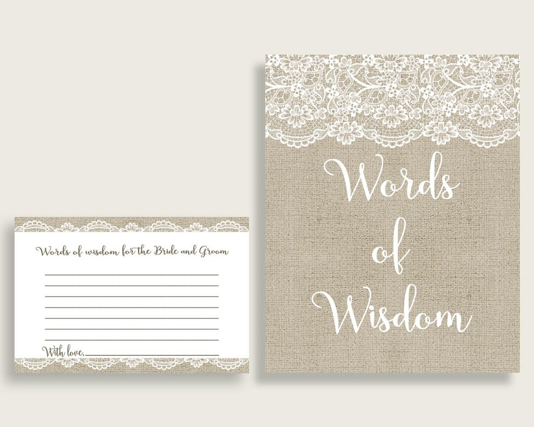 Words of Wisdom Bridal Shower Words of Wisdom Burlap and Lace Etsy